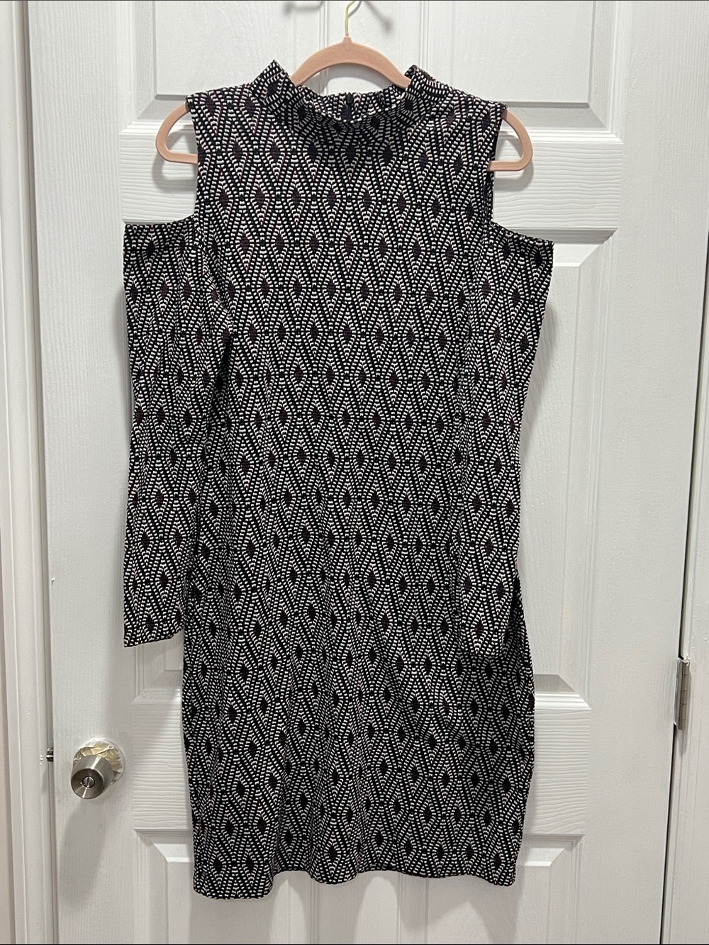 Bar III Black & White Cold-Shoulder Patterned Midi Dress